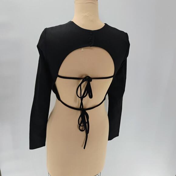 Womens Cropped Blouse Small Black Long Sleeve Cut Out Streetwear open back - Picture 10 of 15